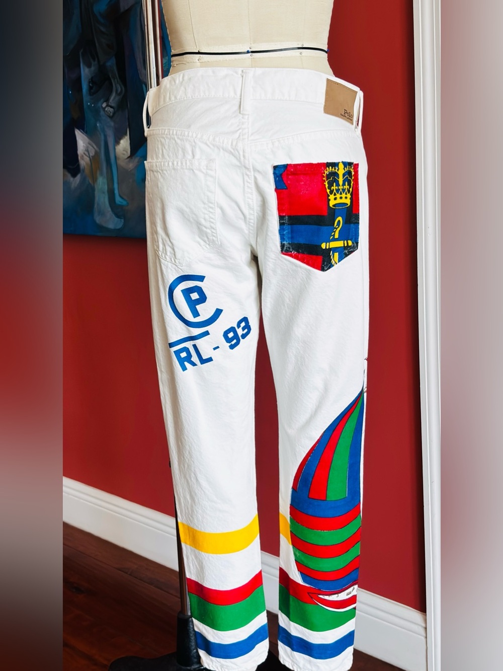 Polo by Ralph Lauren White Straight Jeans with Nautical Multicolor Graphic